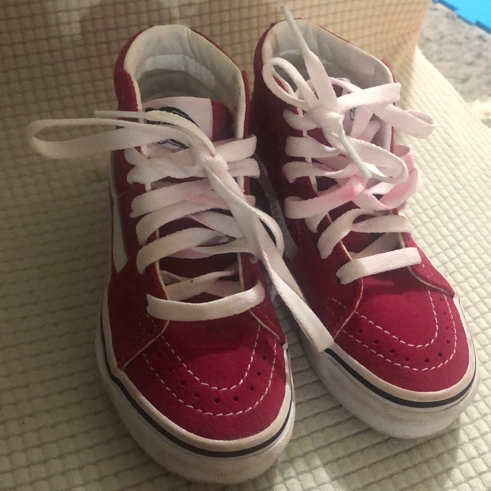 Pink and white high top vans . Worn a few times .